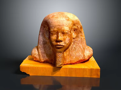 Ancient Egyptian Pharaoh Head Stone Carving With Wooden Base And Detailed Features 3d model