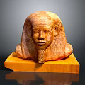 Ancient Egyptian Pharaoh Head Stone Carving With Wooden Base And Detailed Features