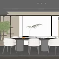 Elegant Modern Restaurant With Round Dining Table White Dining Chairs Green Plants And Open Space
