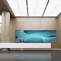 Sleek Bright Modern Office Reception Area With Large Digital Display And Virtual Intelligent Receptionist