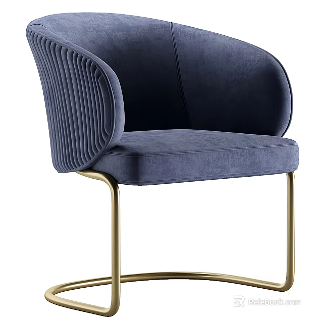 Modern Navy Blue Velvet Accent Chair With Pleated Armrest And Gold Metal Legs 3d model 