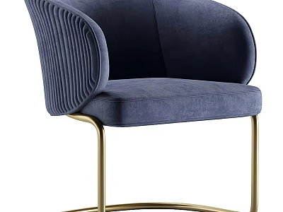 Modern Navy Blue Velvet Accent Chair With Pleated Armrest And Gold Metal Legs 3d model