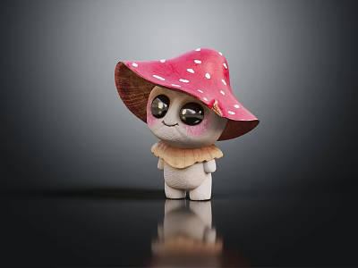 Game Movie Character With Pink Polka Dot Mushroom Hat Big Eyes Smiling And Ruffled Collar 3d model