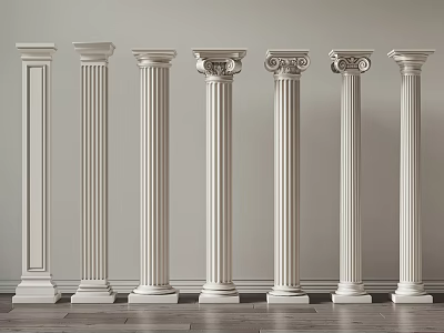 Classical Architectural Columns With Various Design Styles And White Finish Details 3d model