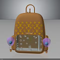 Stylish Orange Backpack With Gold Stars LV Logo Transparent Window And Purple Decorations