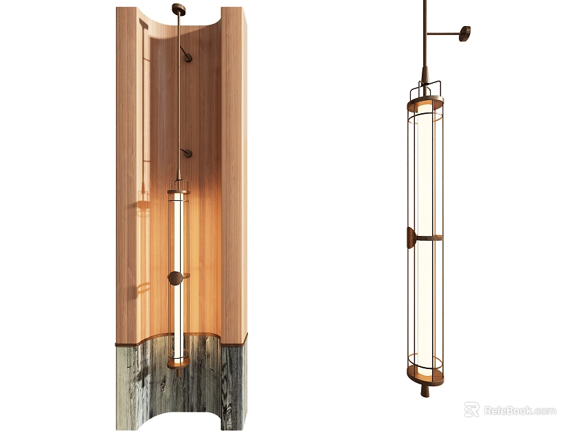 Modern Wall Lamp With Cylindrical Transparent Glass Shade And Metal Wood Frame Design 3d model 