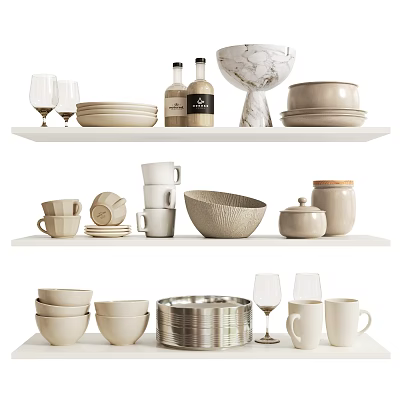 Stylish Tableware Set Display Featuring Bowls Cups Plates And Glasses 3d model
