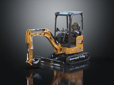 CAT Compact Mini Excavator With Tracked Chassis Transparent Cabin And Bucket 3d model