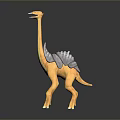 Yellow Dinosaur Toy With Long Neck And Grey Back Standing On Black Background With Reflection