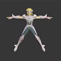 Male Warrior Figure in Silver Armor with Golden Hair Standing Dynamic Pose 3D Render