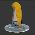 Yellow Banana Shaped Commercial Display Equipment With Circular Base And Cartoon Character Holding Object
