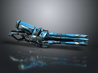 Futuristic Blue Metallic Energy Weapon with Shiny Surface and Sci Fi Design Details 3d model