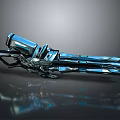 Futuristic Blue Metallic Energy Weapon with Shiny Surface and Sci Fi Design Details