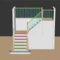 Minimalist Wooden Staircase With White Handrail And Black Metal Railing Design