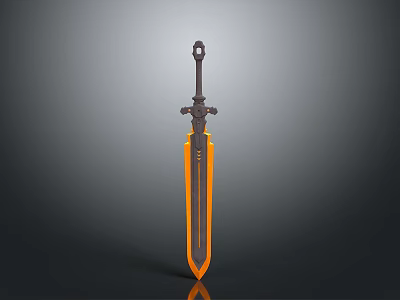 Ornate Fantasy Sword With Black Hilt And Orange Accent Blade Design 3d model