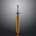 Ornate Fantasy Sword With Black Hilt And Orange Accent Blade Design