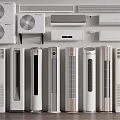 Various Modern Air Conditioners and Fans in Different Designs and Sizes