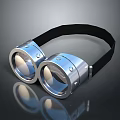 Silver Metallic Protective Goggles With Black Strap And Round Lenses Design 3d model