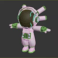 Game And Movie Character Astronaut 3D Model Cartoon Style With White Spacesuit Multiple Back Cannons