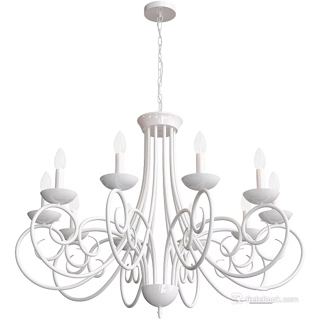 Elegant White Chandelier With Curved Arms And Candle Style Lights 3d model 