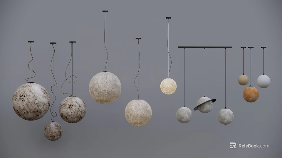 Modern Textured Spherical Chandeliers In Various Designs For Interior Decorative 3d model 
