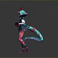 Game Movie Character with Blue Pink Hair Pink Head Accessories Green Black Outfit Long Tail and Boots