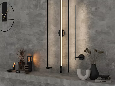 Modern Wall Lamp With Sleek Design On Gray Wall And Decorative Vase 3d model