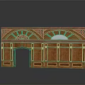 Decorative Wooden Facade With Arched Design Intricate Carvings And Gold Accents
