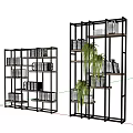Modern Black Frame Bookcase With Multiple Shelves Books And Decorative Plants