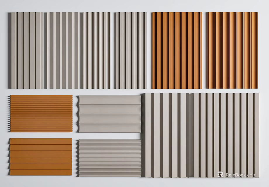 Various Modern Wall Panels With Different Colors And Striped Patterns 3d model