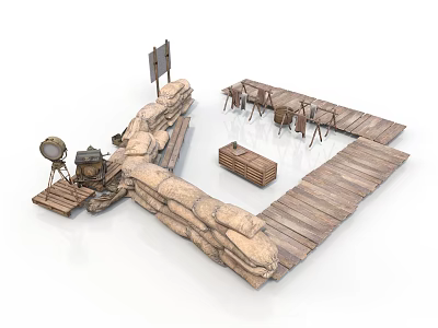 Wooden Platform Setup With Tables Chairs And Vintage Radio In Outdoor Living Scene 3d model