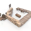 Wooden Platform Setup With Tables Chairs And Vintage Radio In Outdoor Living Scene