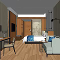 Modern Hotel Guest Room Interior With Comfortable Bed Sofa Work Desk And Wooden Flooring