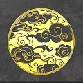 Golden Circular Sculpture Carving With Intricate Cloud Patterns And Fine Texture 3d model