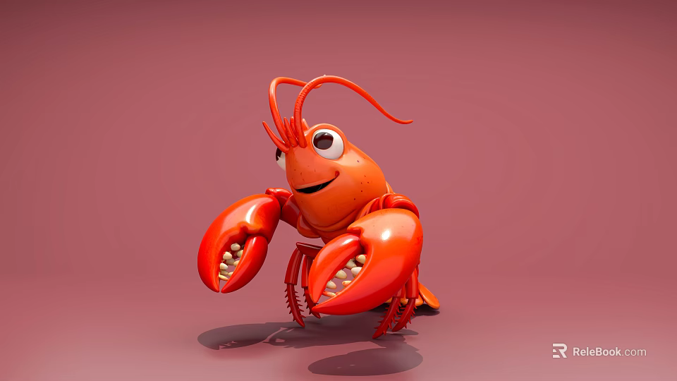 Cute Red Cartoon Lobster Character With Smiling Expression And Big Claws Aquatic Animal 3d model 