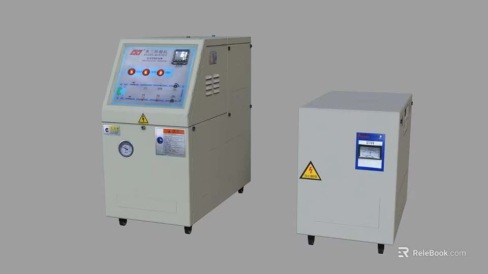 Industrial Temperature Control Equipment With Digital Panel Safety Labels And Heating Units 3d model 