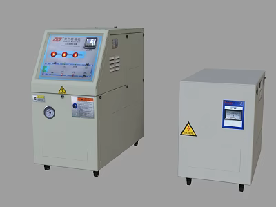 Industrial Temperature Control Equipment With Digital Panel Safety Labels And Heating Units 3d model