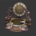 Vintage Ornate Mechanical Device With Roman Numeral Dial Symmetrical Decorative Metal Base Intricate Design