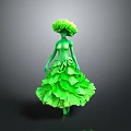 Green Artistic Woman With Flower Like Head And Leafy Layered Dress Design