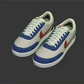 Trendy White Low Top Sneakers With Blue Red Accents And Classic Brand Logo Design