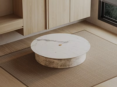 Modern Sofa With Round Marble Coffee Table Set On Beige Carpet In Living Room Interior 3d model