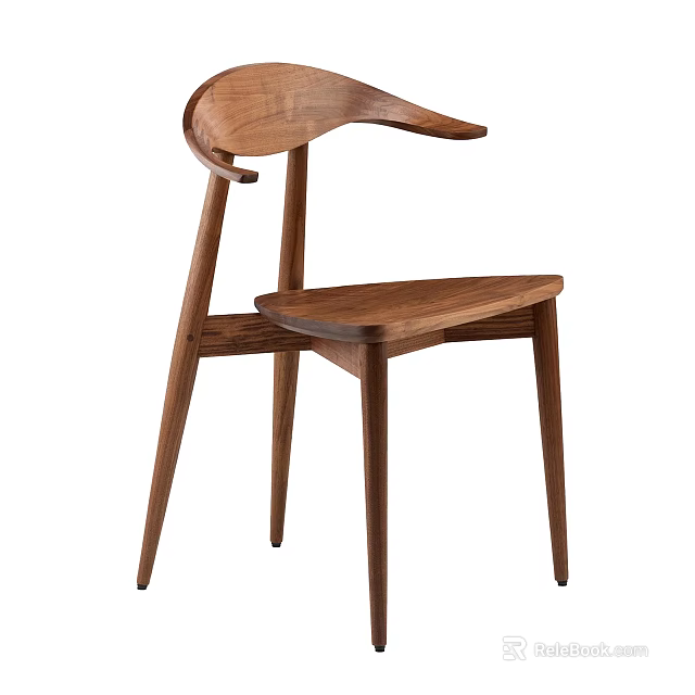 Modern Minimalist Single Wooden Chair With Curved Backrest Armrest And Slim Legs 3d model 