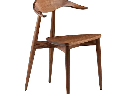 Modern Minimalist Single Wooden Chair With Curved Backrest Armrest And Slim Legs 3d model