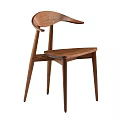 Modern Minimalist Single Wooden Chair With Curved Backrest Armrest And Slim Legs