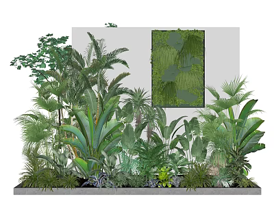 Various Tropical Green Plants With Large Leaves In Indoor Wall Arrangement 3d model