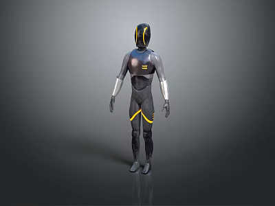 Humanoid Robot Character In Black Silver With Yellow Accents And Full Body Standing Design 3d model