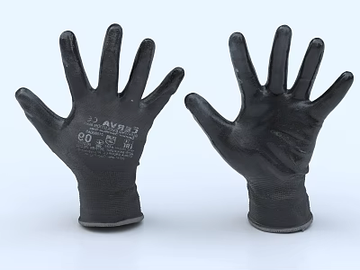 Black Protective Gloves With Latex Coated Anti Slip Grip And Knit Wrist Cuff 3d model