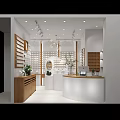 Elegant Accessories Store Interior With Wooden Display Shelves White Counter And Pendant Lights