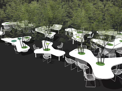 Outdoor Garden Table and Chair Set With White Design And Green Plant Center 3d model