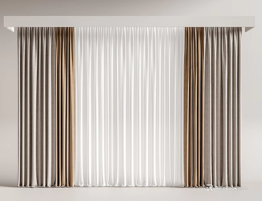 Brown White And Grey Curtains With Modern Design For Home Interior Decor 3d model 